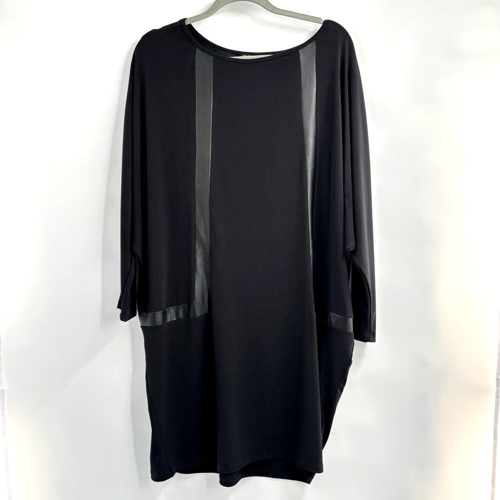Clara Sun Woo Shift Dress XL Black Slinky Knit Travel Popover